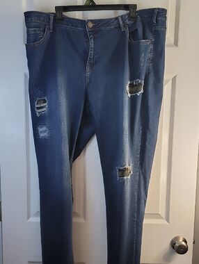 Lane Bryant Dark Blue Distressed, Camo, Skinny Jeans